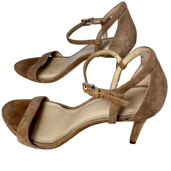 Michael Kors Tan Suede Stiletto Sandals Size 8.5 Strappy High Heel Dressy Chic - Picture 4 of 13